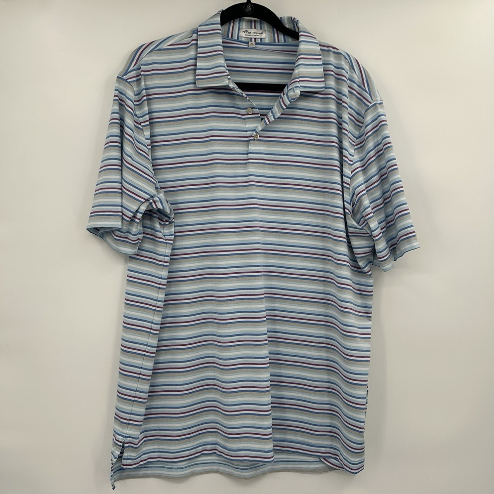 Peter Millar Summer Comfort Striped Short Sleeve Polo Shirt XL Golf Athletic